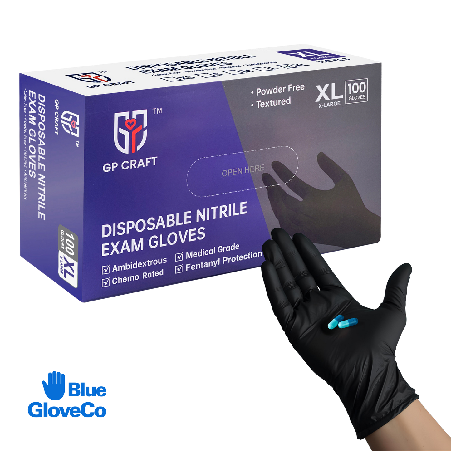 6 Mil Fentanyl Safe Black Nitrile Gloves, Disposable Powder Free (Case of 1000 pcs)