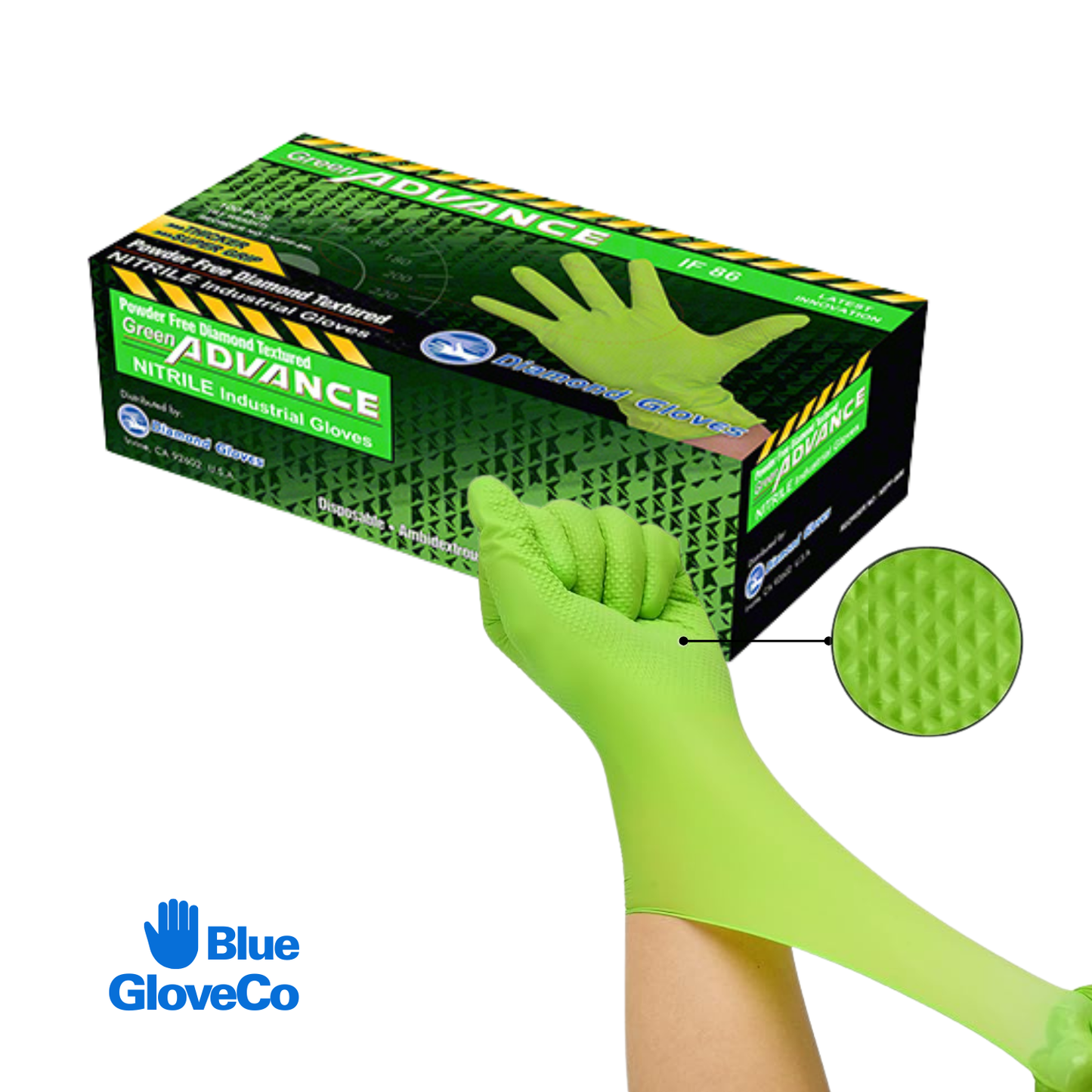 8 Mil Green Nitrile Gloves, Disposable Powder Free (Case of 1000 pcs)