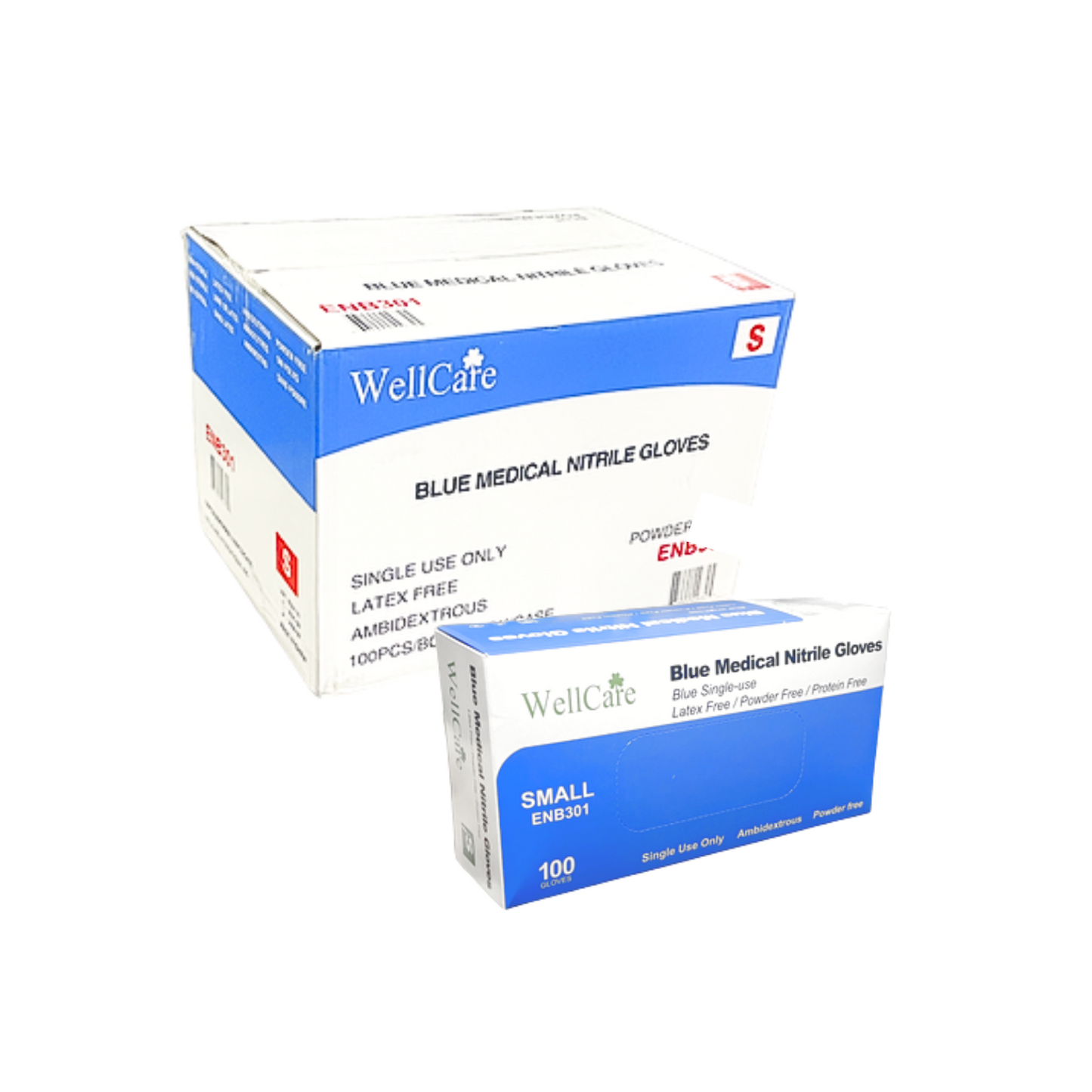 Wellcare Blue Nitrile Gloves Powder and Latex Free Disposable 3.5mil (10 Boxes / Case, 1,000 Count)
