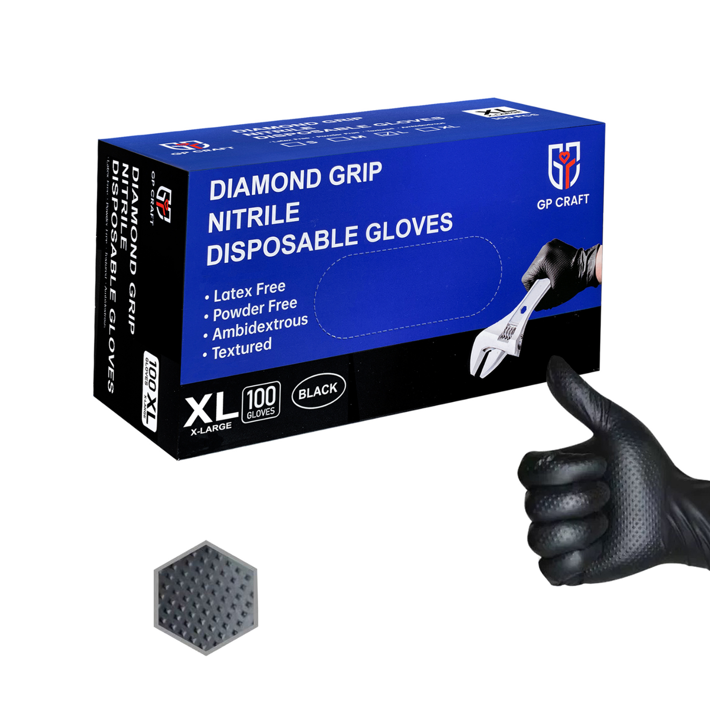Black Nitrile Glove Disposable Powder Free Textured 8mil (10 Boxes / Case, 1000 Count)