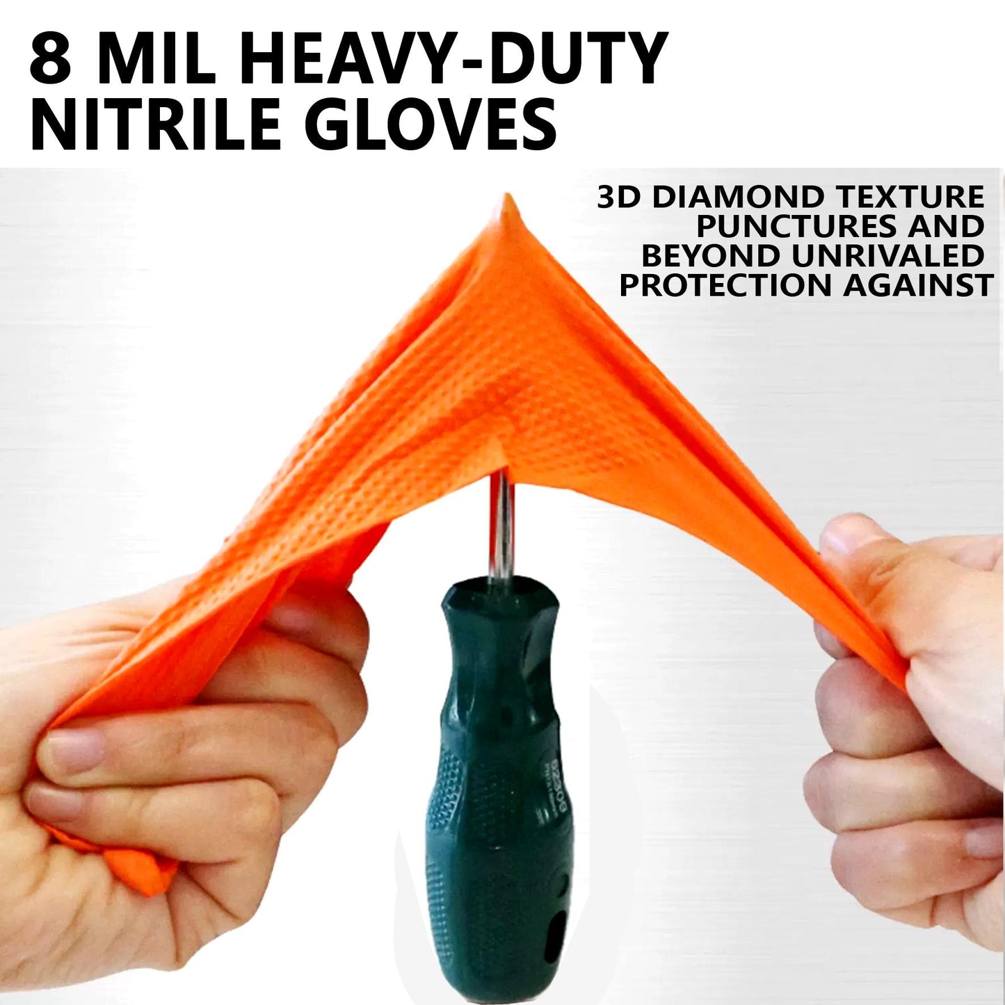 Orange Nitrile Glove Disposable Textured Powder Free 8mil (10 Boxes / Case, 1000 Count)