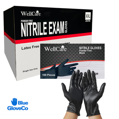 3.5 Mil Wellcare Black Nitrile Glove, Disposable Powder Free (Case of 1000 pcs)