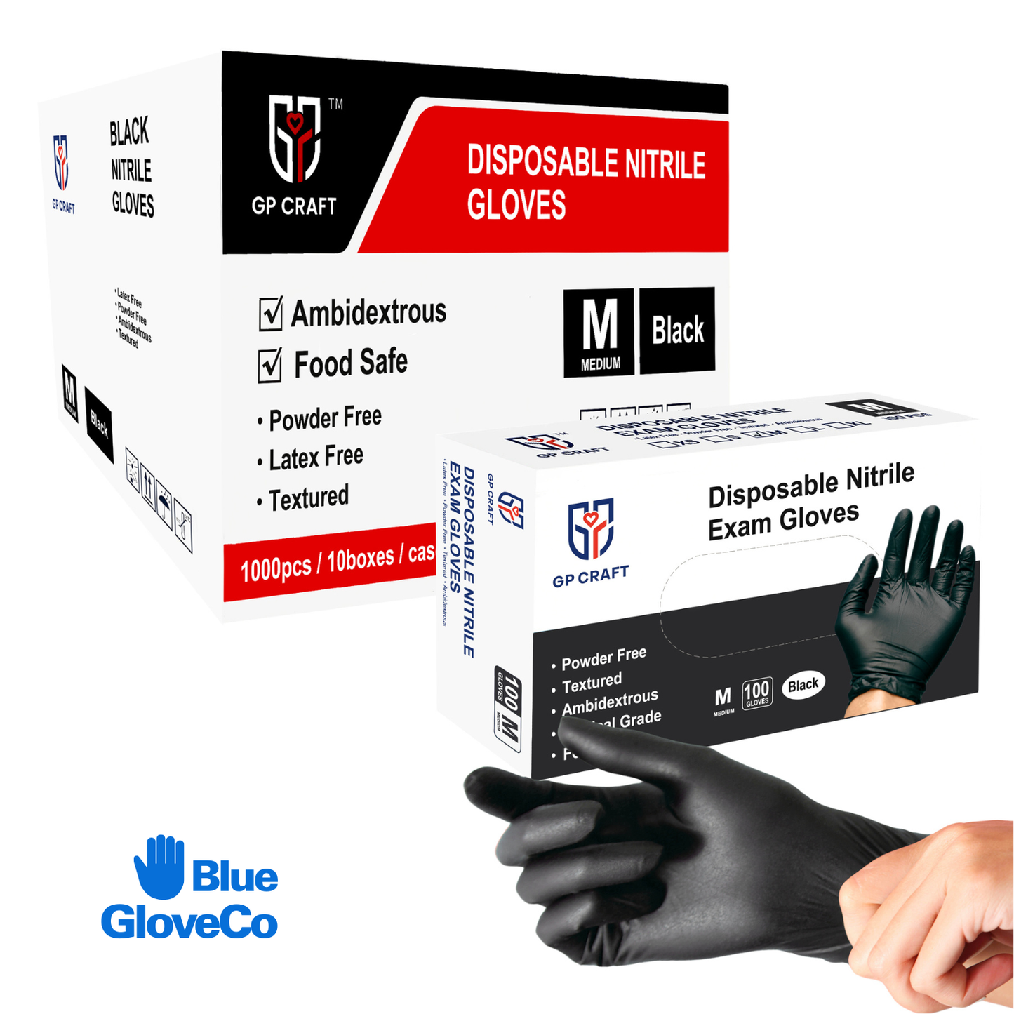 5 Mil Black Nitrile Gloves, Disposable Powder Free (Case of 1000 pcs)