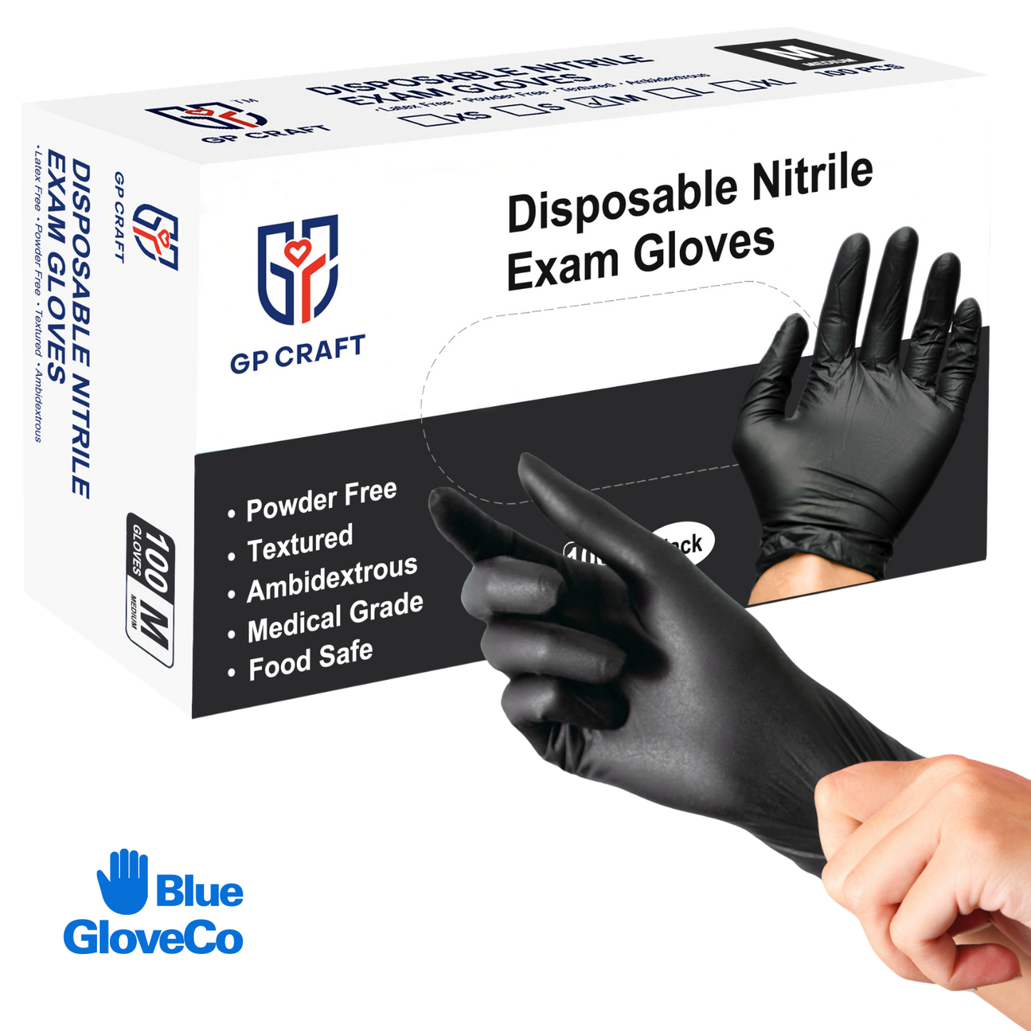 5 Mil Black Nitrile Gloves, Disposable Powder Free (Case of 1000 pcs)
