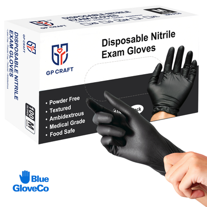 5 Mil Black Nitrile Gloves, Disposable Powder Free (Case of 1000 pcs)
