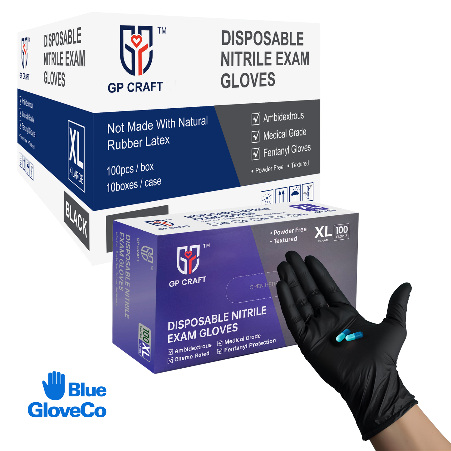 6 Mil Fentanyl Safe Black Nitrile Gloves, Disposable Powder Free (Case of 1000 pcs)