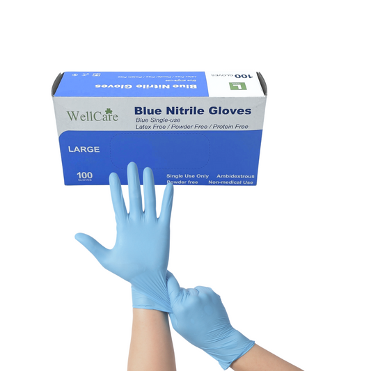 Wellcare Blue Nitrile Gloves Powder and Latex Free Disposable 3.5mil (10 Boxes / Case, 1,000 Count)