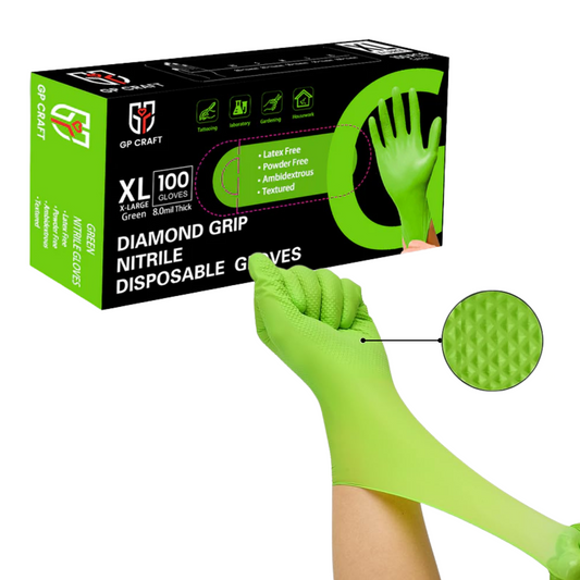 Green Nitrile Glove Disposable Textured Powder Free 8mil (10 Boxes / Case, 1000 Count)