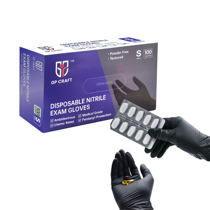 Black Nitrile Gloves Disposable Powder Free Fentanyl Proof 5.5mil (10 Boxes / Case, 1000 Count)