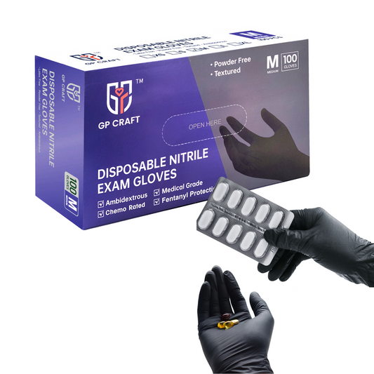 Black Nitrile Gloves Disposable Powder Free Fentanyl Proof 5.5mil (10 Boxes / Case, 1000 Count)