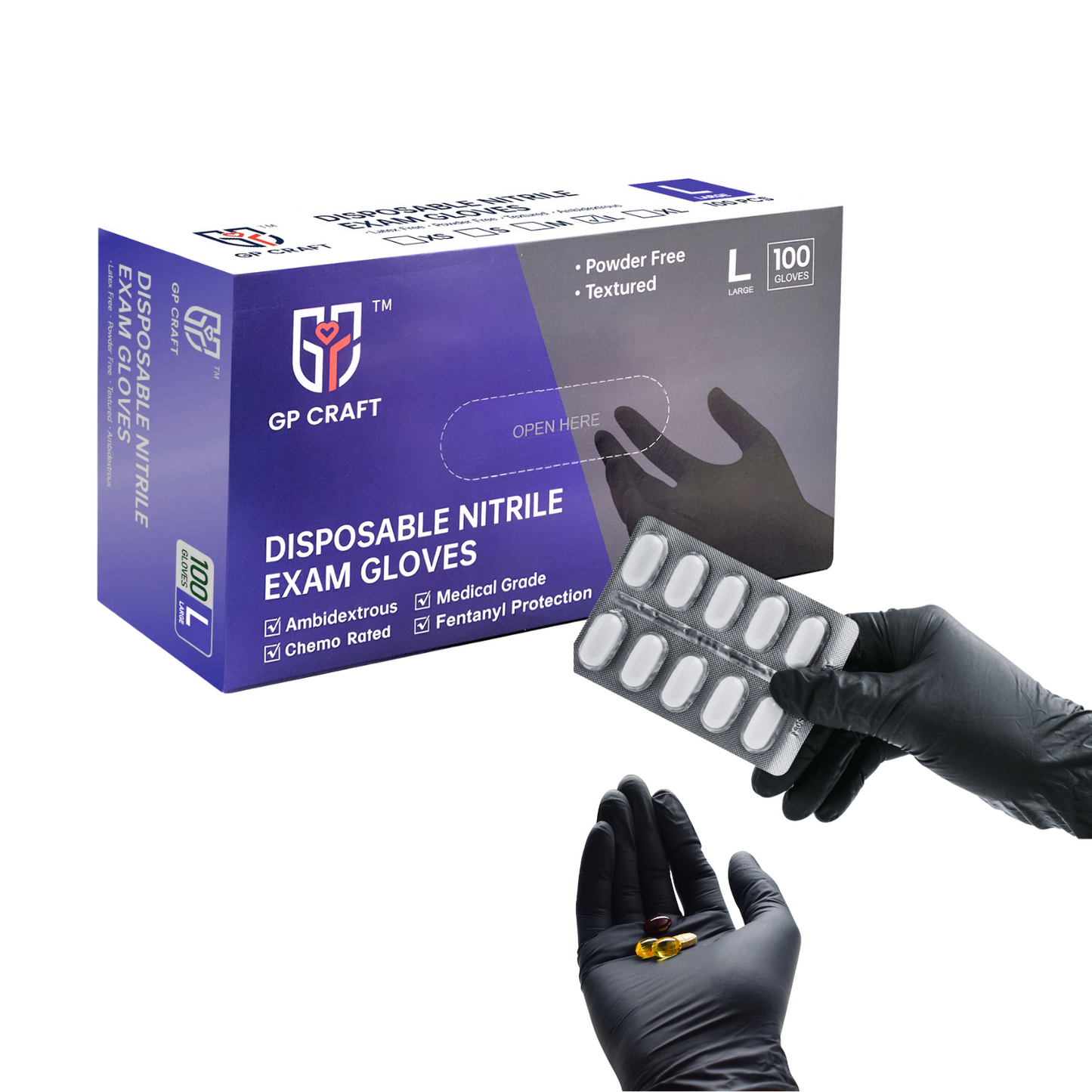 Black Nitrile Gloves Disposable Powder Free Fentanyl Proof 5.5mil (10 Boxes / Case, 1000 Count)