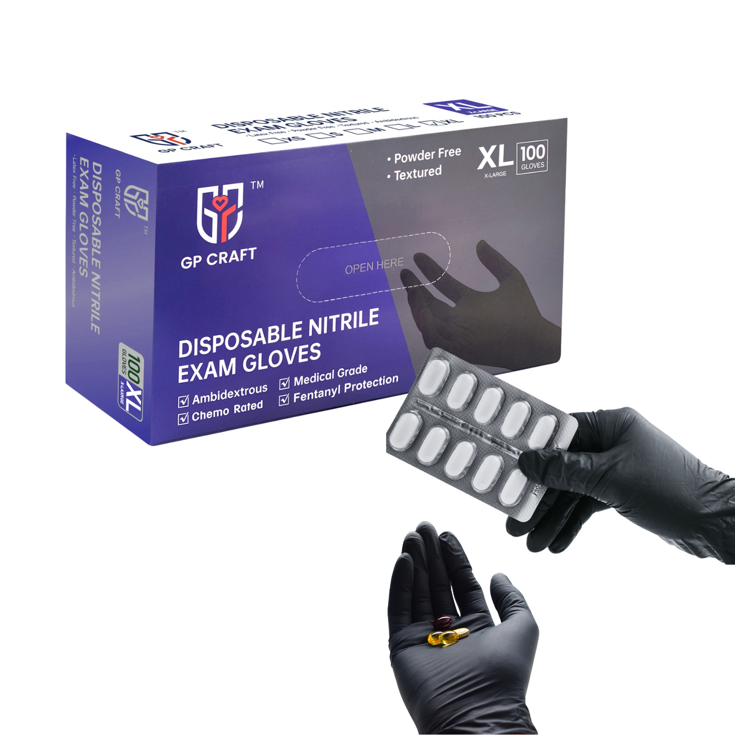 Black Nitrile Gloves Disposable Powder Free Fentanyl Proof 5.5mil (10 Boxes / Case, 1000 Count)