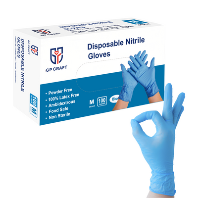 Blue Nitrile Gloves Disposable Powder Free 4mil (10 Boxes / Case, 1000 Count)