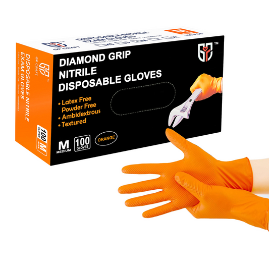 Orange Nitrile Glove Disposable Textured Powder Free 8mil (10 Boxes / Case, 1000 Count)