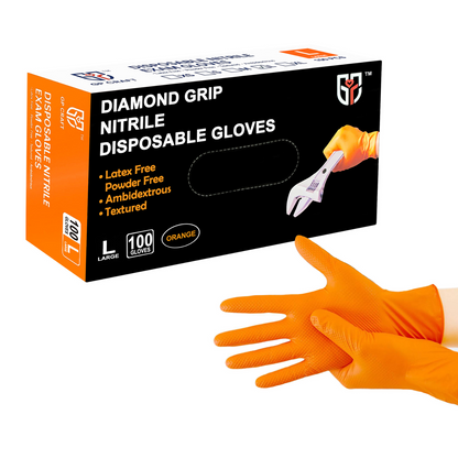 Orange Nitrile Glove Disposable Textured Powder Free 8mil (10 Boxes / Case, 1000 Count)