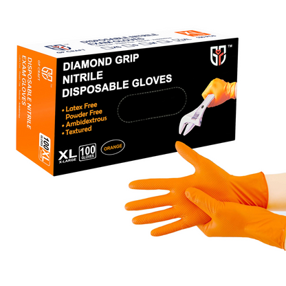 Orange Nitrile Glove Disposable Textured Powder Free 8mil (10 Boxes / Case, 1000 Count)