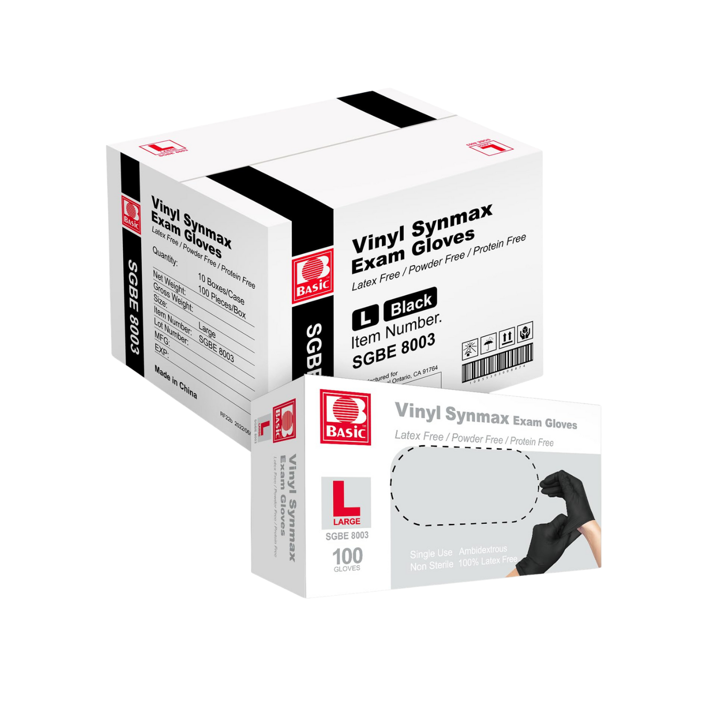 Black Vinyl Gloves Powder Free Synmax 4.5mil  (10 Boxes / Case, 1000 Count)