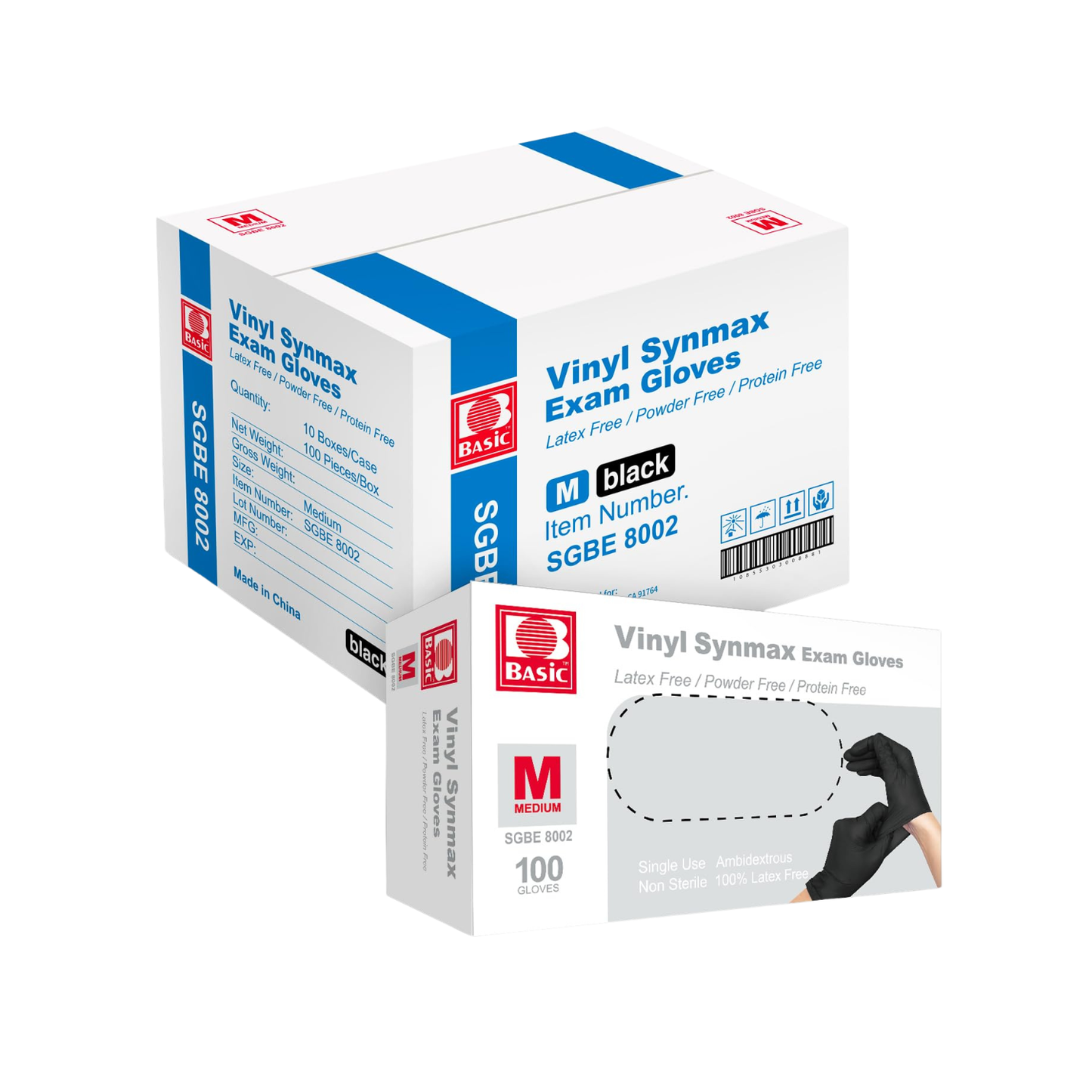 Black Vinyl Gloves Powder Free Synmax 4.5mil  (10 Boxes / Case, 1000 Count)