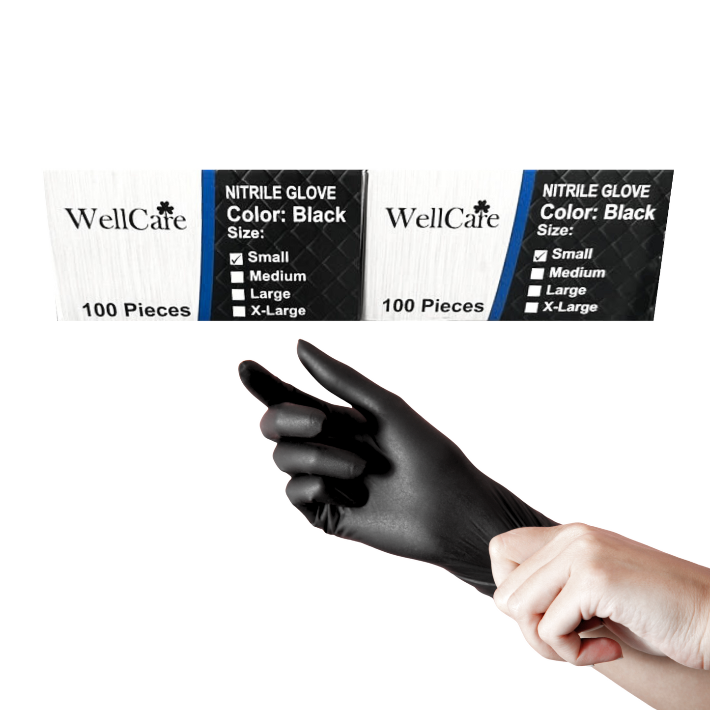 Wellcare Black Nitrile Gloves Powder and Latex Free Disposable 3.5mil (10 Boxes / Case, 1,000 Count)