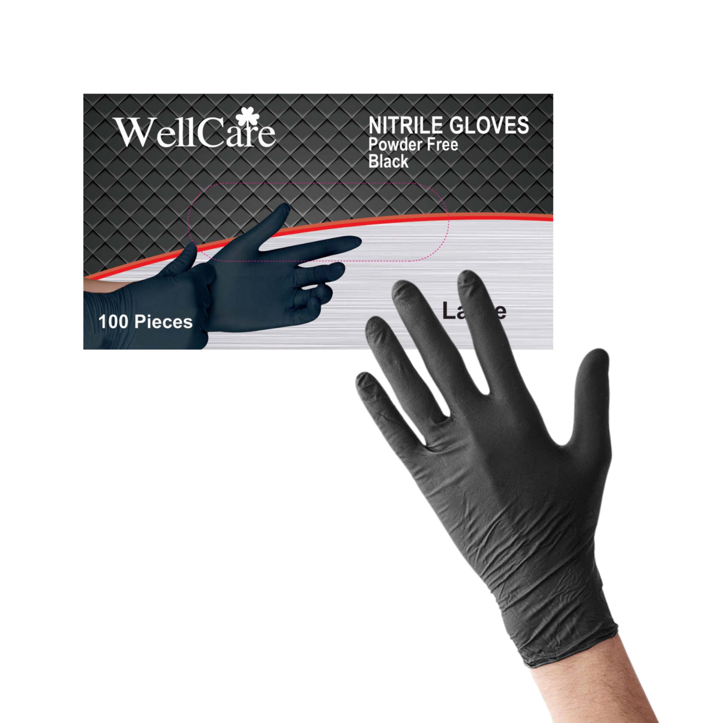Wellcare Black Nitrile Gloves Powder and Latex Free Disposable 5mil (10 Boxes / Case, 1,000 Count)