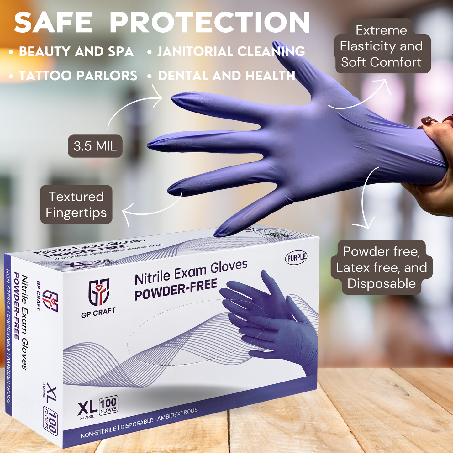 Purple Nitrile Glove Disposable Powder Free 3.5mil (10 Boxes / Case, 1000 Count)