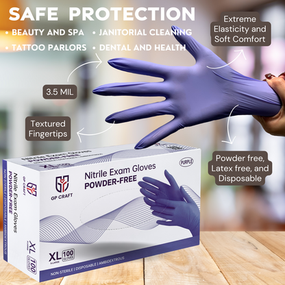 Purple Nitrile Glove Disposable Powder Free 3.5mil (10 Boxes / Case, 1000 Count)