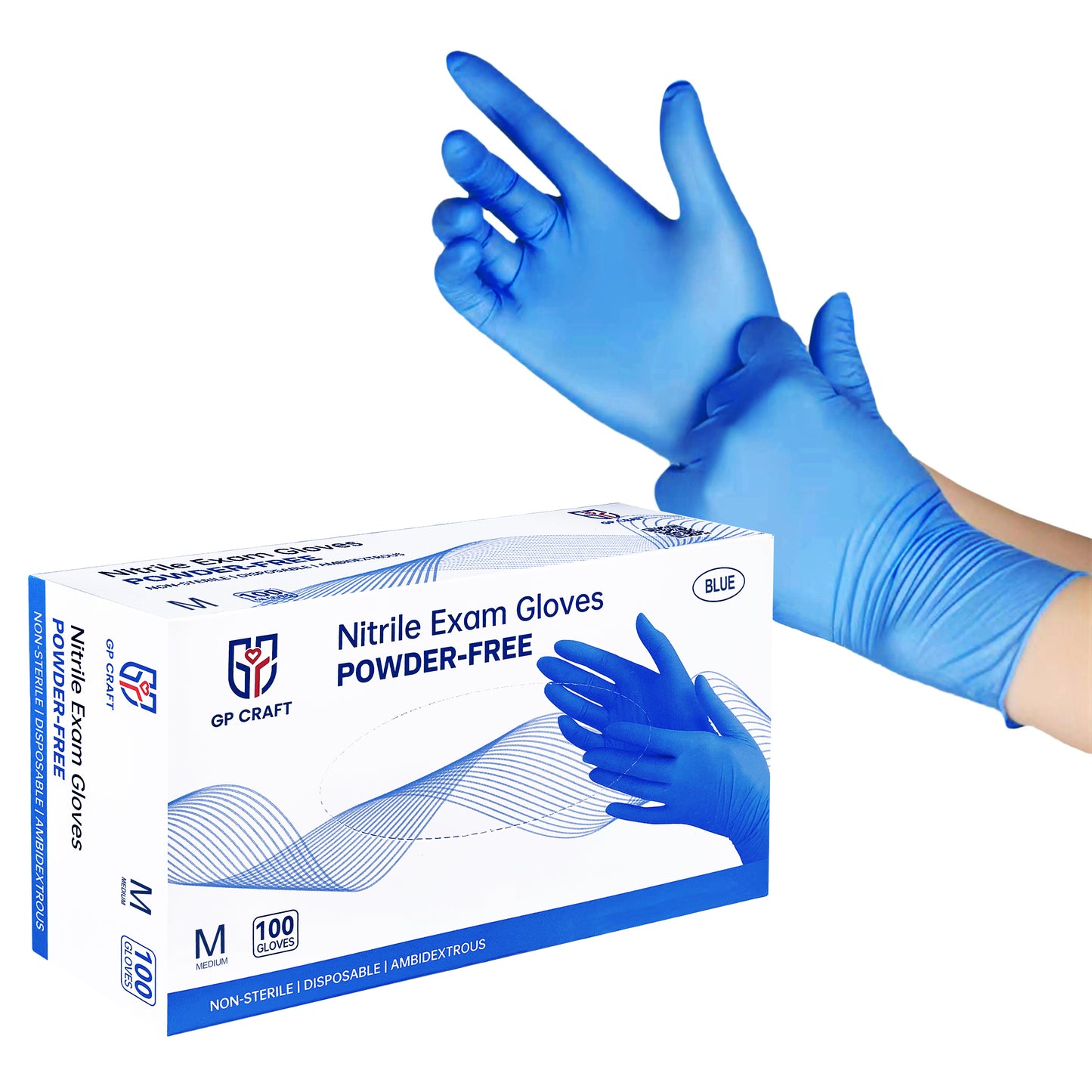 Blue Nitrile Gloves Disposable Powder Free 3.5mil (10 Boxes / Case, 1,000 Count)