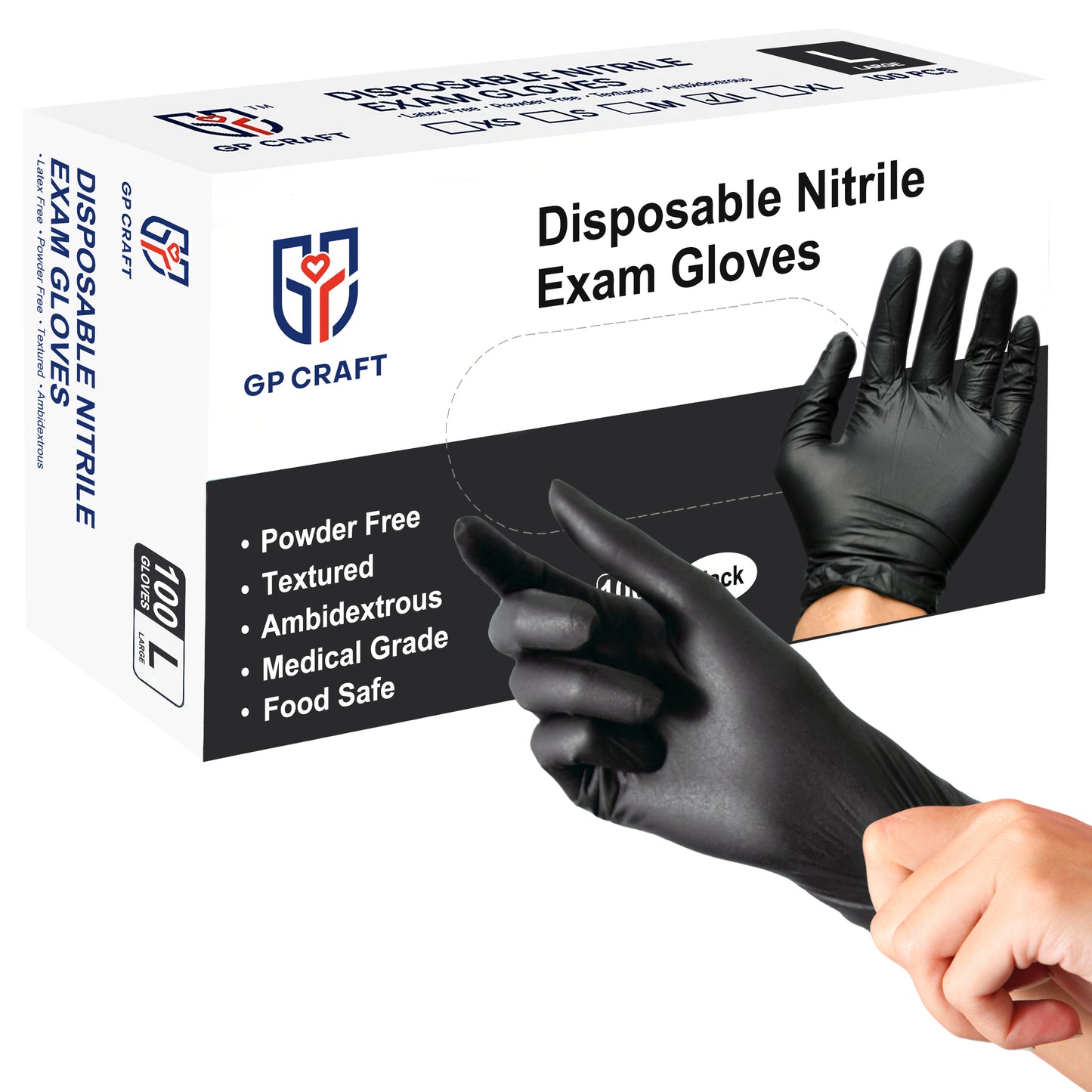 Black Nitrile Gloves Disposable Powder Free 5mil (10 Boxes / Case, 1000 Count)