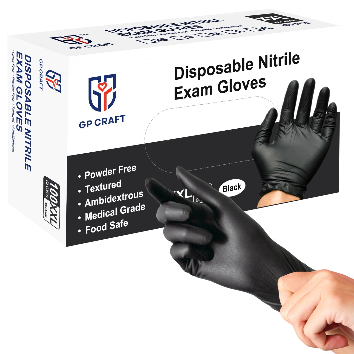 Black Nitrile Gloves Disposable Powder Free 5mil (10 Boxes / Case, 1000 Count)