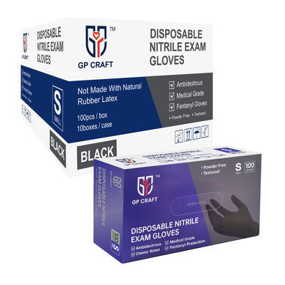 Black Nitrile Gloves Disposable Powder Free Fentanyl Proof 5.5mil (Case of 1,000 Count)