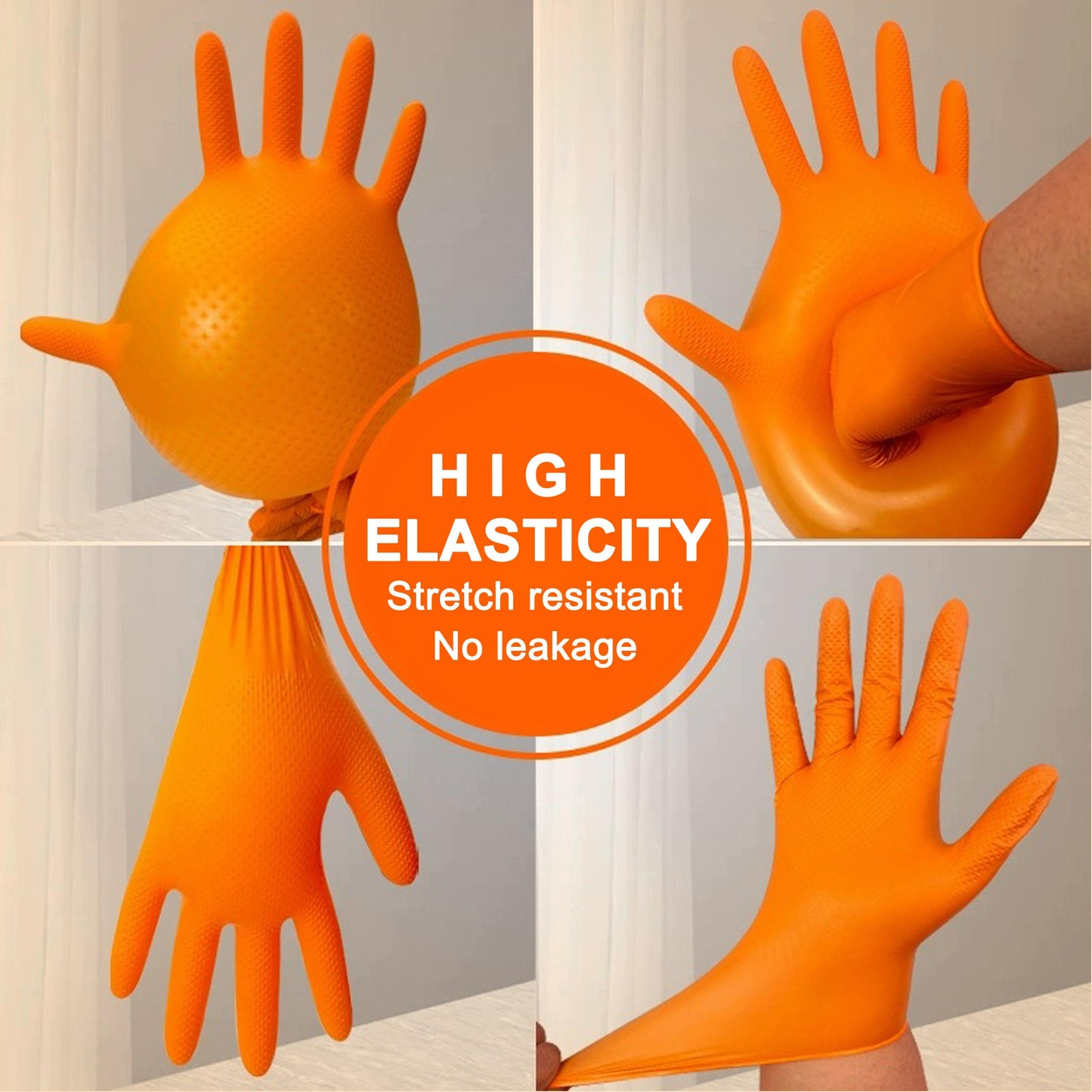 Orange Nitrile Glove Disposable Textured Powder Free 8mil (10 Boxes / Case, 1000 Count)