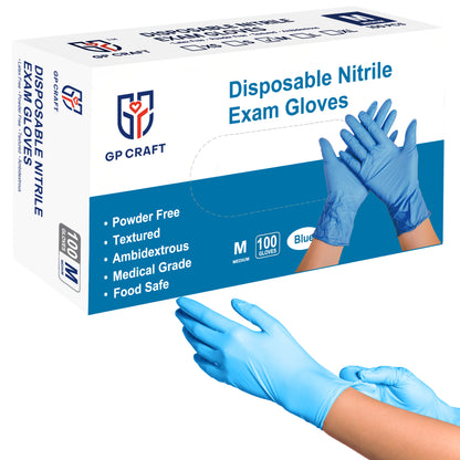Blue Nitrile Gloves Disposable Powder Free 4mil (10 Boxes / Case, 1000 Count)
