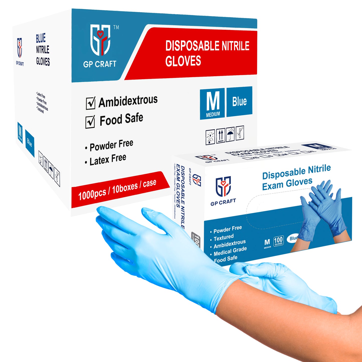 Blue Nitrile Gloves Disposable Powder Free 4mil (10 Boxes / Case, 1000 Count)