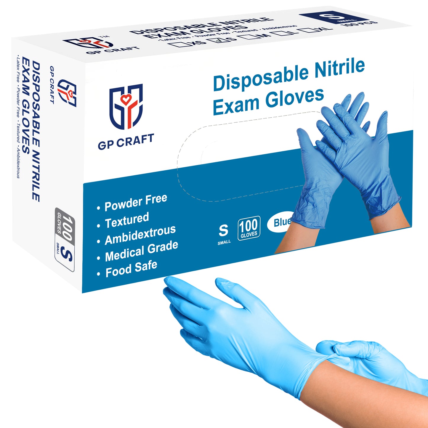 Blue Nitrile Gloves Disposable Powder Free 4mil (10 Boxes / Case, 1000 Count)