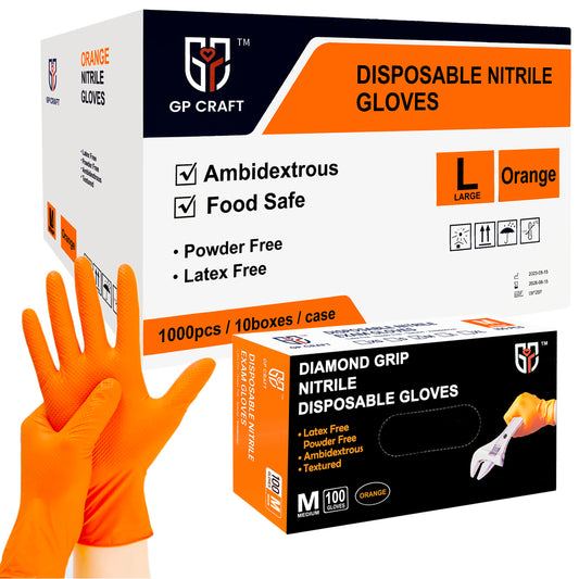 Orange Nitrile Glove Disposable Textured Powder Free 8mil (10 Boxes / Case, 1000 Count)